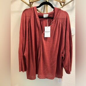 NWT Wrap London Linen Button Down Sweater with Hood Size 16/18